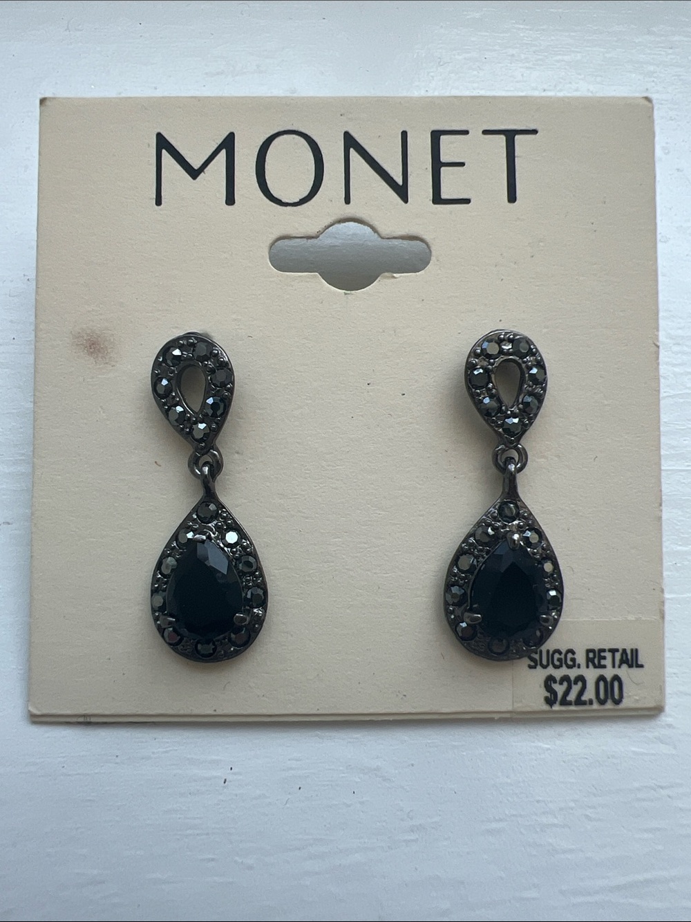 Monet Gunmetal Black Teardrop Dangle Earrings